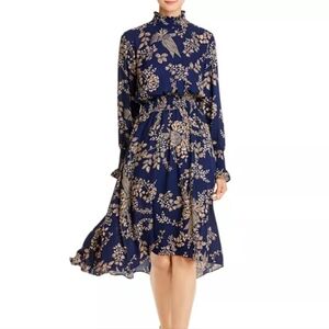 Nanette Lepore Navy Floral Print Smocked High Low Dress New With Tags